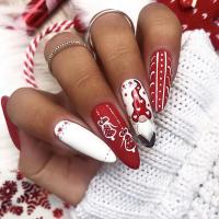 Plastic Creative Fake Nails for women & christmas design red and white PC