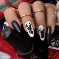 Plastic Creative Fake Nails for women & christmas design antler pattern black PC
