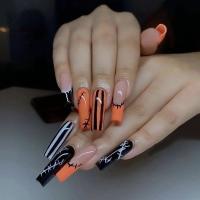 Plastic Creative Fake Nails for women striped black Set