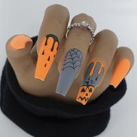 Plastic Creative Fake Nails for women Pumpkin Pattern orange Set