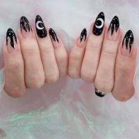 Plastic Creative Fake Nails for women star pattern black Set