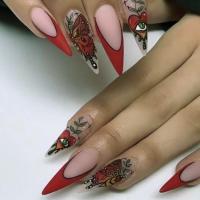 Plastic Creative Fake Nails for women butterfly pattern red Set
