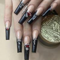 Plastic Creative Fake Nails for women & with rhinestone black Set