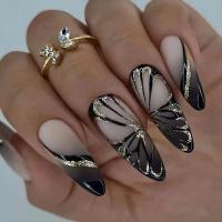 Kunststoff Fake Nails, Schmetterlingsmuster, Schwarz,  Festgelegt