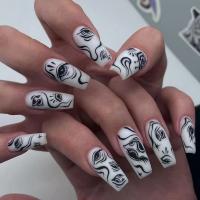 Plastic Creative Fake Nails for women eyes white and black Set