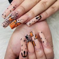 Plastic Creative Fake Nails for women Cartoon orange Set
