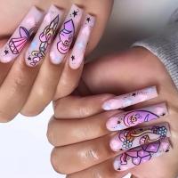Plastic Creative Fake Nails for women Cartoon pink Set