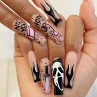 Plastic Creative Fake Nails for women Cartoon black and pink Set