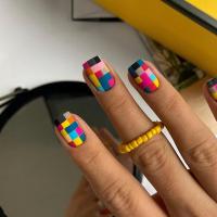 Plastic Creative Fake Nails for women plaid multi-colored Set
