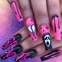 Plastic Creative Fake Nails for women Cartoon black and pink Set