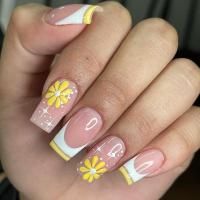 Plastic Creative Fake Nails for women floral yellow Set