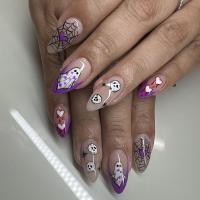 Plastic Creative Fake Nails for women Cartoon purple Set