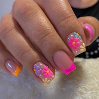 Plastique Faux ongles Floral multicolore Ensemble