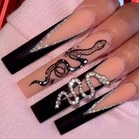 Plastic Creative Fake Nails for women & with rhinestone animal prints black Set
