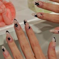 Plastic Creative Fake Nails for women & with rhinestone star pattern black Set