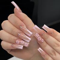 Plastic Creative Fake Nails for women & with rhinestone floral pink PC