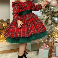 Polyester Princess & Ball Gown Girl One-piece Dress plaid red PC