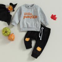 Cotton Boy Clothing Set & two piece Pants & top printed letter gray Set