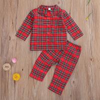 Cotton Children Pajama Set & two piece Pants & top plaid red Set