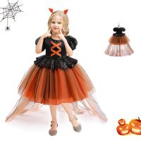 Polyester & Cotton Ball Gown Children Witch Costume Halloween Design orange PC