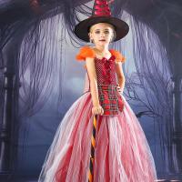 Chemical Fiber & Polyester Children Witch Costume Halloween Design  plaid reddish orange PC