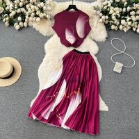 Gemischter Stoff Zweiteiliges Kleid Set, Gedruckt, unterschiedliche Farbe und Muster für die Wahl, mehr Farben zur Auswahl,  Festgelegt