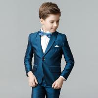 Spandex & Polyester Soft Boy Leisure Suit & three piece & breathable Solid blue Set