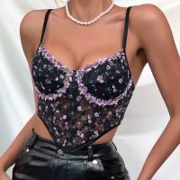 Polyester Camisole midriff-baring & skinny floral black PC