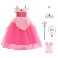 Cotton Princess Girl One-piece Dress large hem design & breathable Solid pink Set