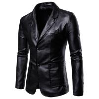PU Leather & Polyester Slim Men Motorcycle Leather Jacket & thermal Solid PC