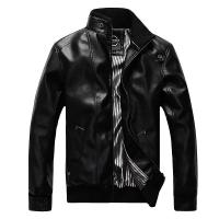 PU Leather Men Motorcycle Leather Jacket & loose & thermal & with pocket Polyester Solid PC