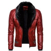 PU Leather Slim Men Motorcycle Leather Jacket Polyester Solid PC