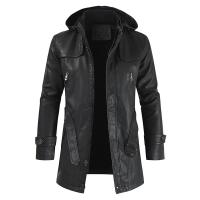 PU Leather Men Motorcycle Leather Jacket mid-long style & thick fleece Solid PC