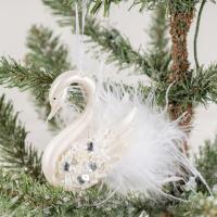Kunststoffzement & Feder Weihnachtsbaum hängen Deko, Weiß,  Stück