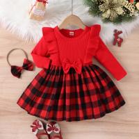 Cotton Girl One-piece Dress patchwork plaid red PC
