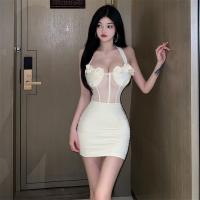 Polyester Slim & High Waist Sexy Package Hip Dresses see through look & backless & off shoulder patchwork Solid multi-colored PC