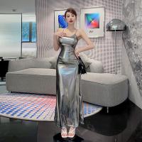 Polyester Waist-controlled & Slim & High Waist Slip Dress backless patchwork Others silver PC
