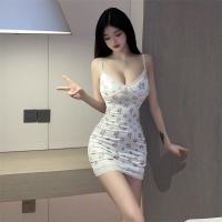 Polyester Waist-controlled & High Waist Sexy Package Hip Dresses deep V & backless printed Others white PC