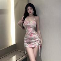 Polyester Waist-controlled & High Waist Sexy Package Hip Dresses backless & hollow printed floral multi-colored PC