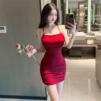 Polyester Waist-controlled & High Waist Sexy Package Hip Dresses backless & off shoulder patchwork Solid red PC