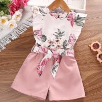 Polyester Girl Clothes Set  & breathable tank top & Pants printed Set