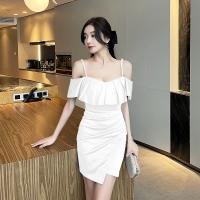 Polyester Slim & High Waist Sexy Package Hip Dresses backless & off shoulder patchwork Solid PC