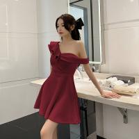 Polyester Slim & High Waist One-piece Dress backless & off shoulder & One Shoulder patchwork Solid PC