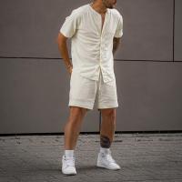Polyester Men Casual Set & two piece & loose & with pocket Pants & top beige Set