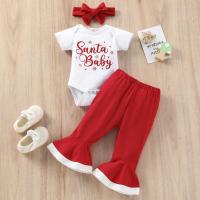 Cotton Girl Clothes Set & three piece Hair Band & Pants & top printed Solid red Set