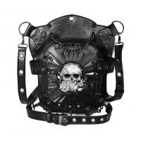 PU Leather Crossbody Bag with chain & sewing thread skull pattern black PC