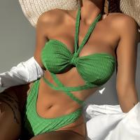 Polyester Bikini & two piece & padded Solid green Set