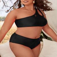 Spandex & Polyester Plus Size Bikini & two piece & padded & One Shoulder Solid Set