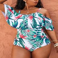 Spandex & Polyester Plus Size One-piece Swimsuit & off shoulder & padded printed floral PC