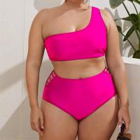 Spandex & Polyester Plus Size Tankinis Set & hollow & padded & One Shoulder Solid Set